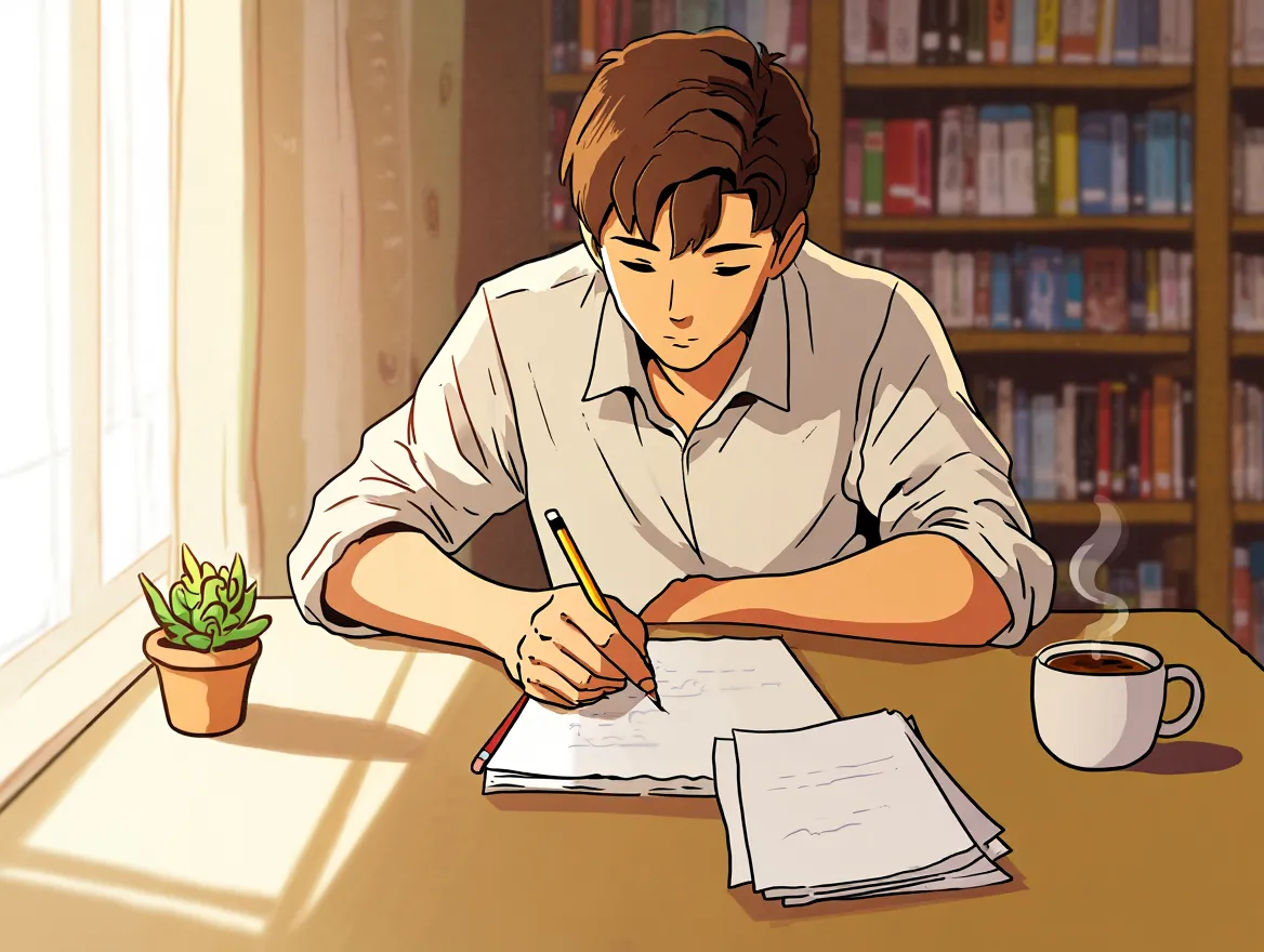 Creative writing illustration with pen and paper